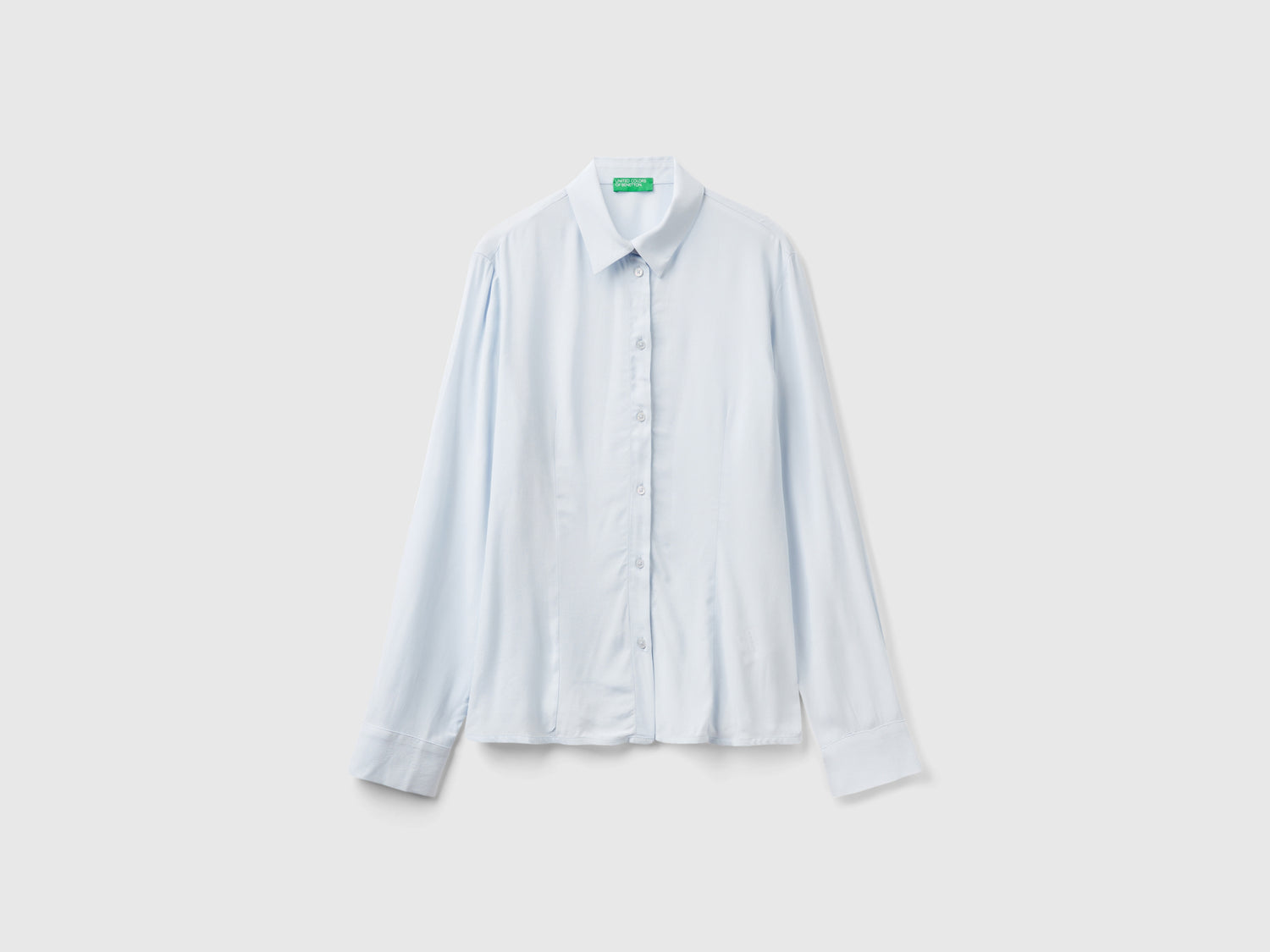 Camicia sfiancata in viscosa da donna celeste | Benetton Outlet