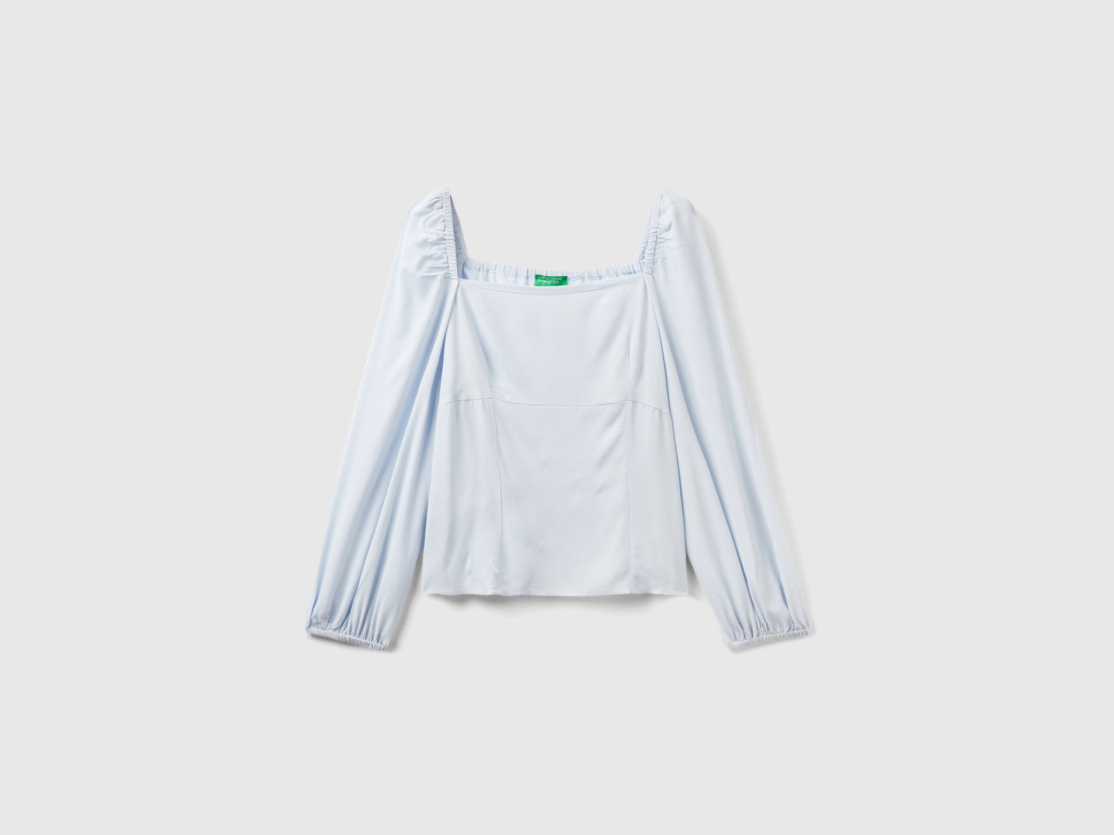 Blusa slim fit scollo quadrato da donna celeste | Benetton Outlet