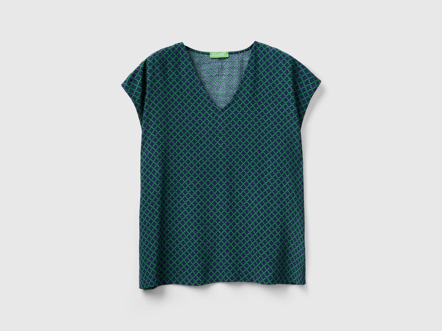 Blusa smanicata stampata da donna verde ottanio | Benetton Outlet