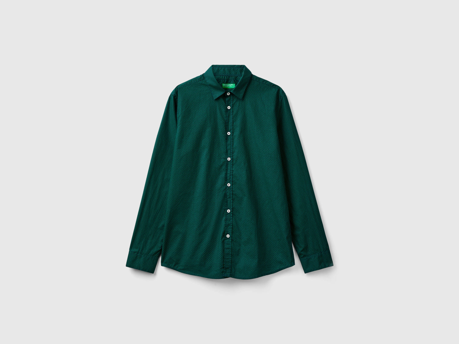 Camicia fantasia slim fit da uomo verde scuro | Benetton Outlet