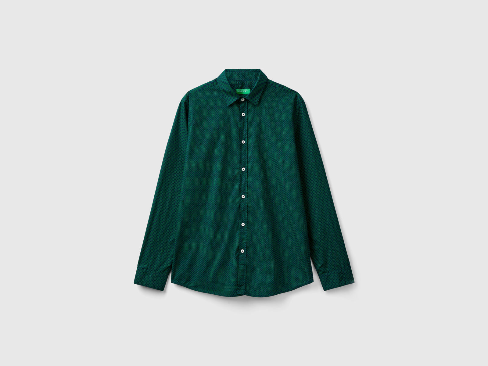 Camicia fantasia slim fit da uomo verde scuro | Benetton Outlet
