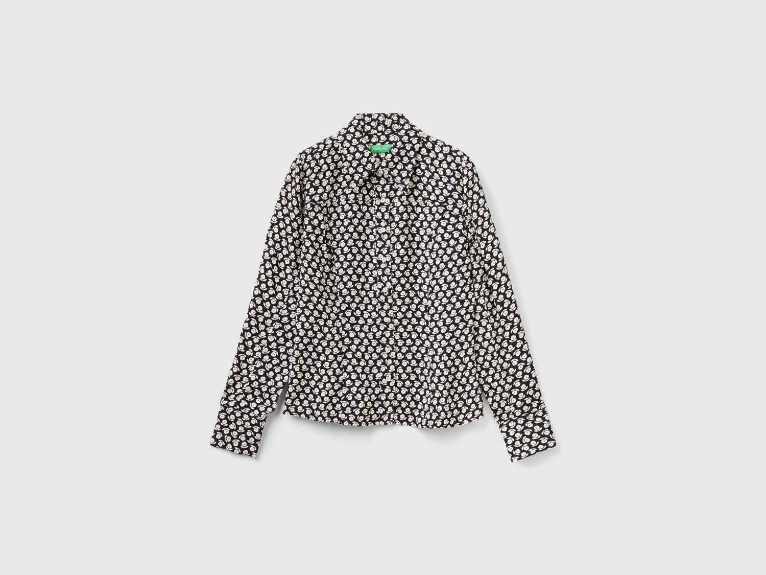 Camicia con stampa fiori da donna nero | Benetton Outlet