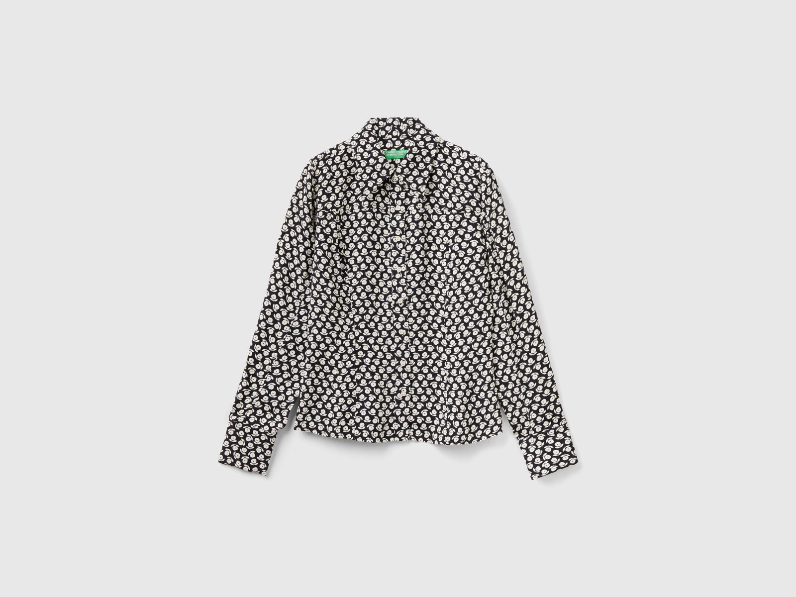Camicia con stampa fiori da donna nero | Benetton Outlet