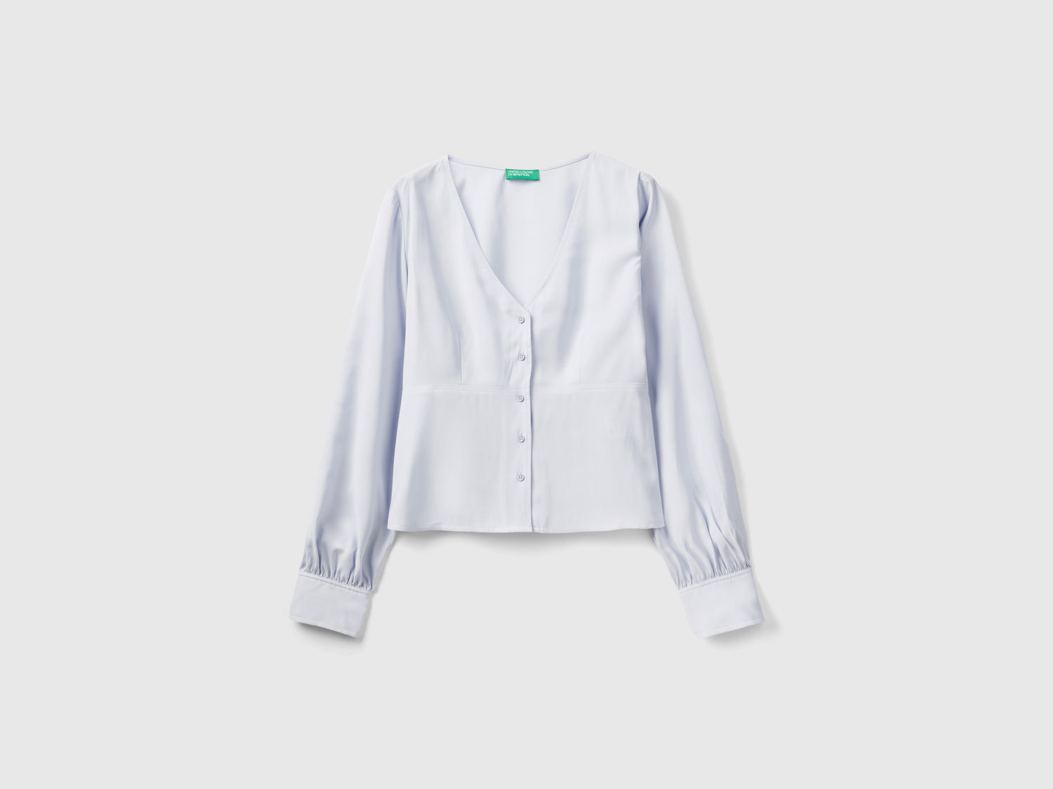 Camicia fluida con scollo a V da donna celeste | Benetton Outlet