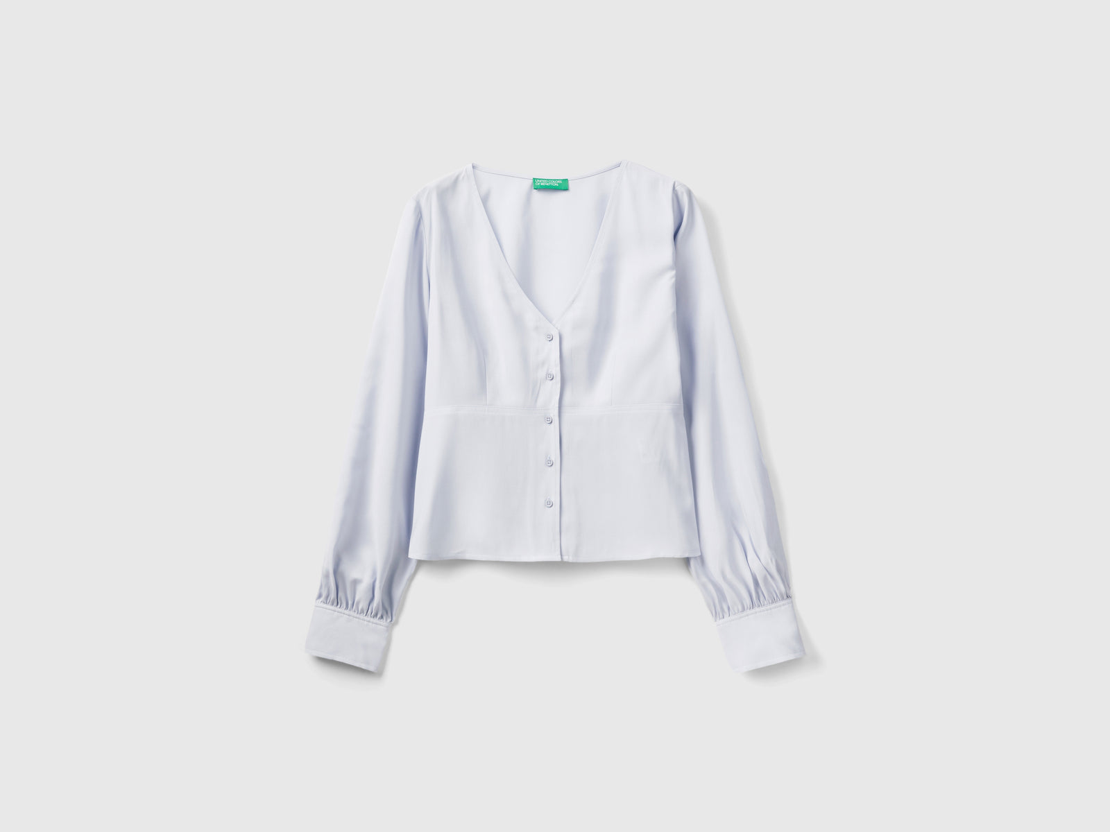 Camicia fluida con scollo a V da donna celeste | Benetton Outlet