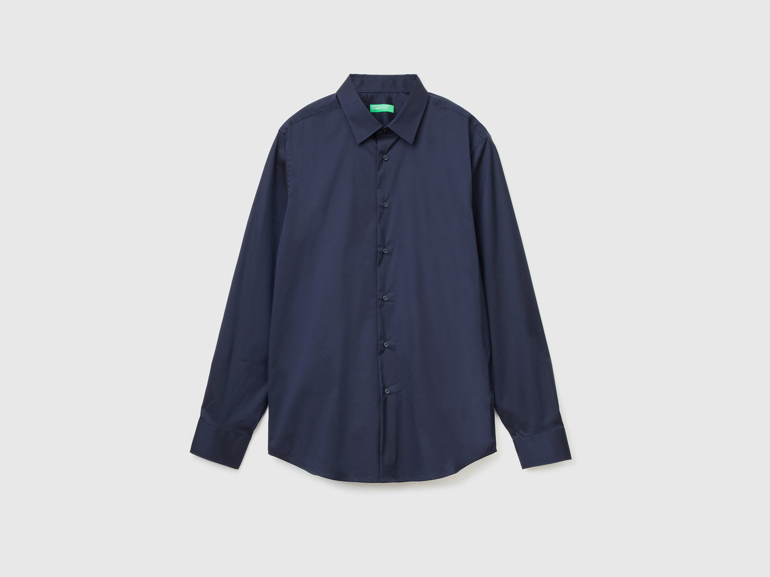 Camicia slim fit tinta unita da uomo blu scuro | Benetton Outlet