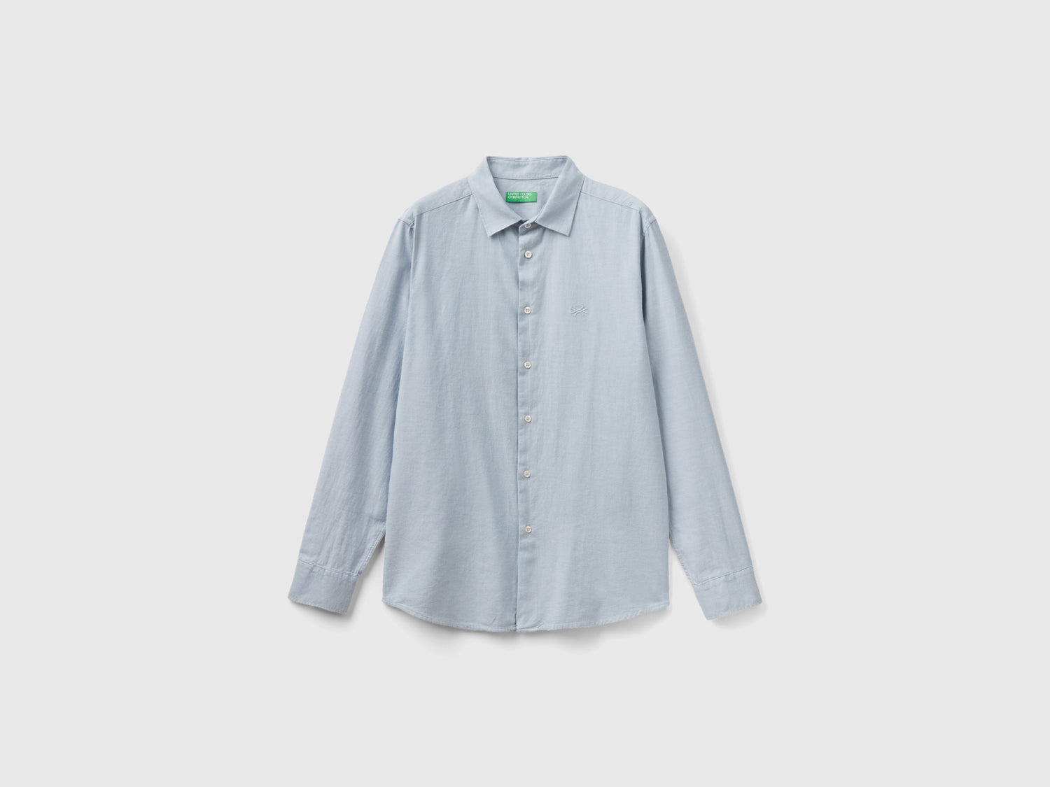 Camicia slim fit in flanella da uomo celeste | Benetton Outlet