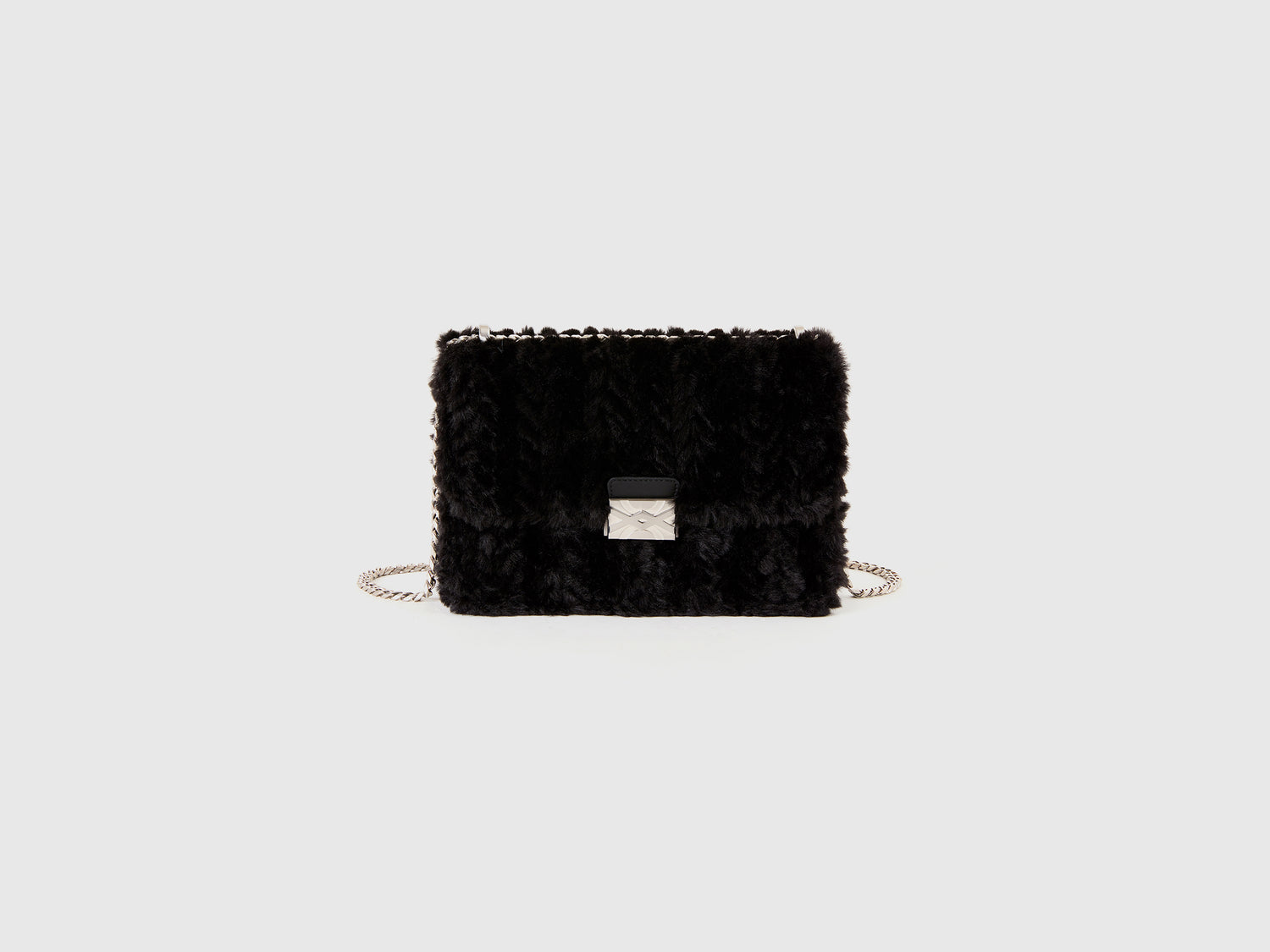 Borsa grande in pelliccetta sintetica da donna nero | Benetton Outlet
