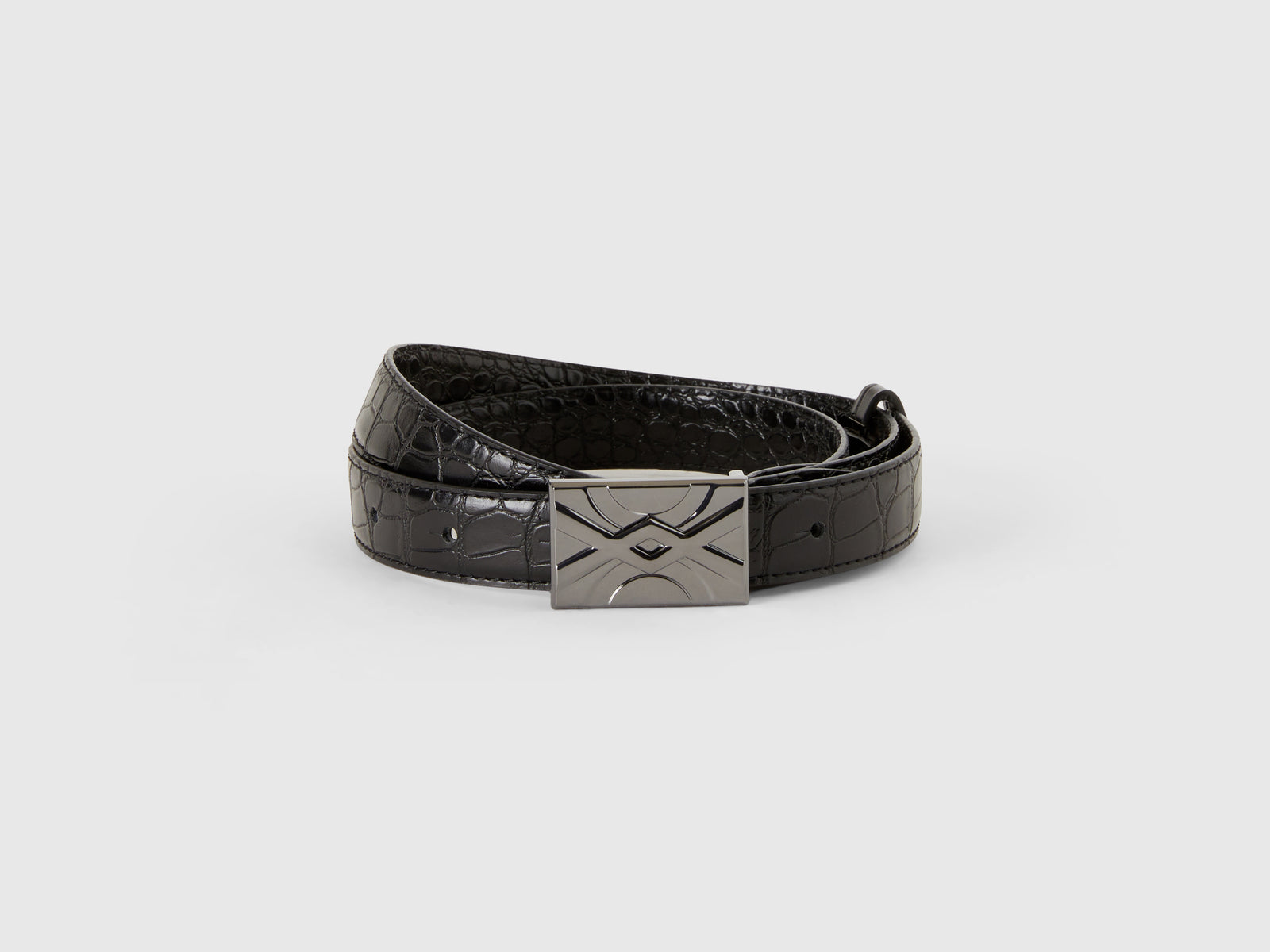 Thin belt with crocodile print da donna nero | Benetton Outlet