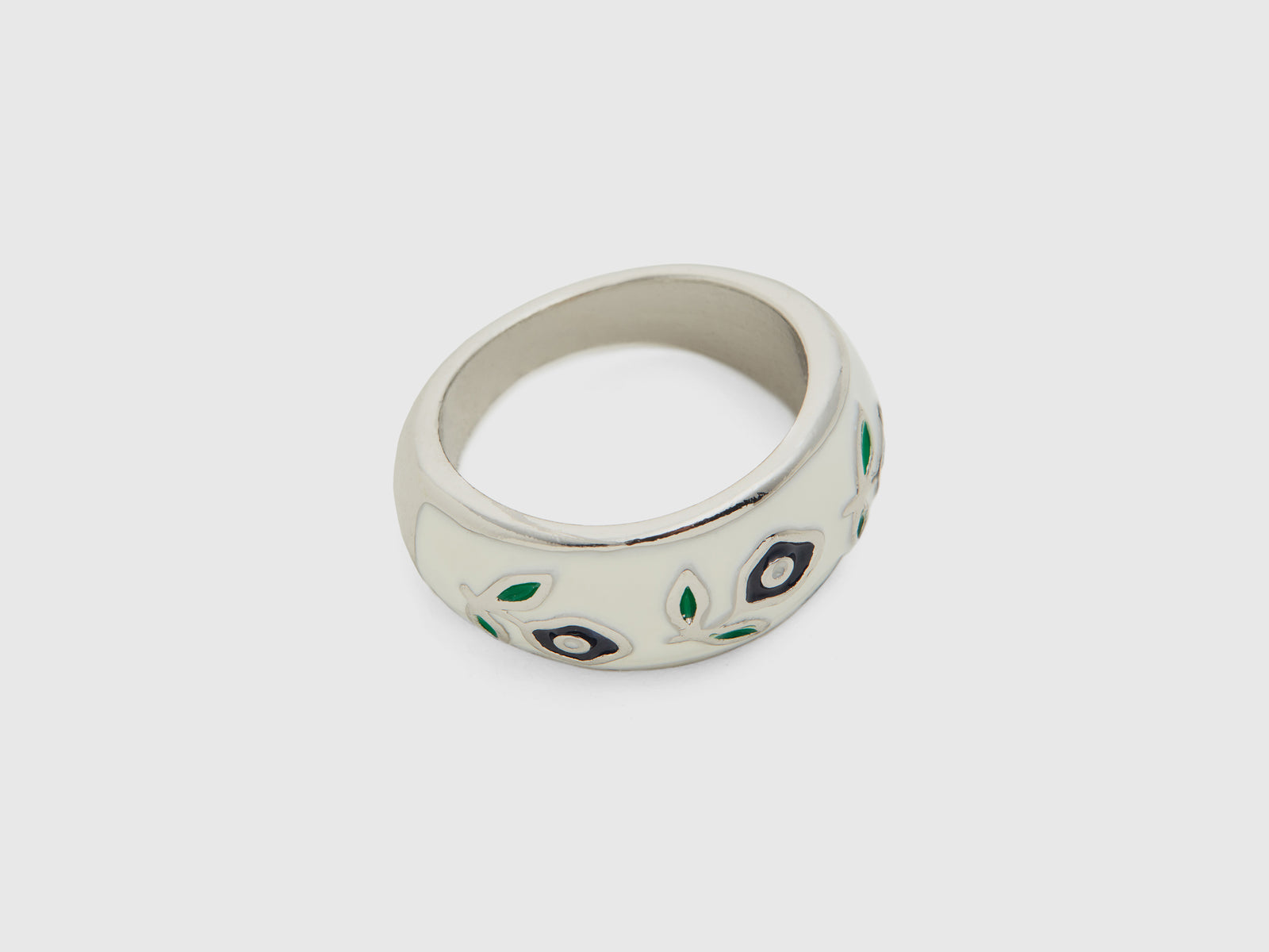 Anello a fascia con fiori blu scuro da donna bianco 2 | Benetton Outlet