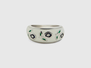 Anello a fascia con fiori blu scuro