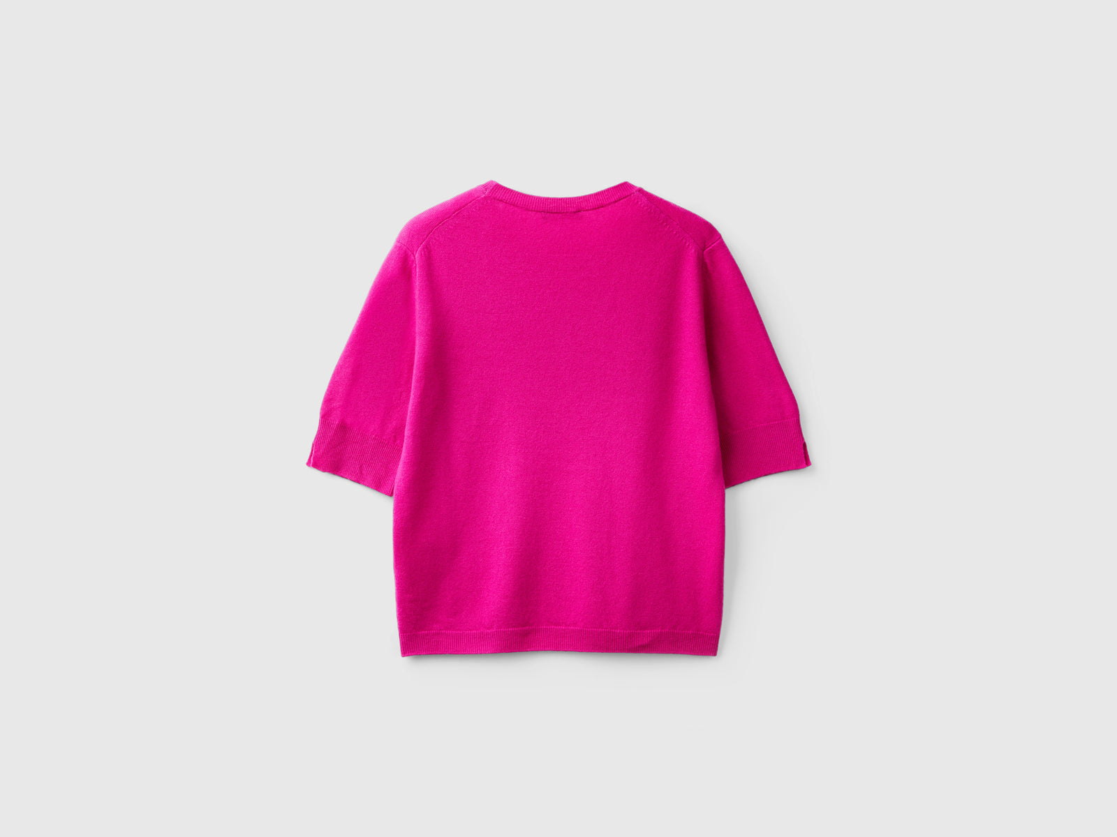 Maglia manica corta in pura lana Merino da donna ciclamino 2 | Benetton Outlet