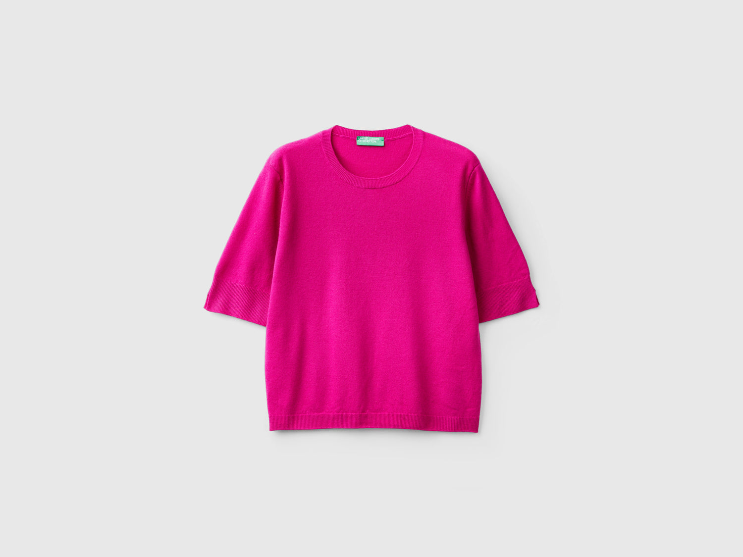 Maglia manica corta in pura lana Merino da donna ciclamino | Benetton Outlet