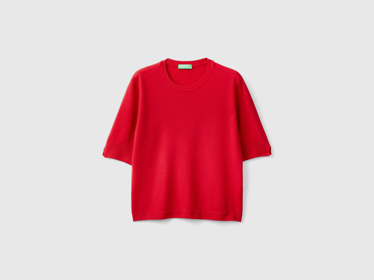 Maglia manica corta prugna in pura lana Merino da donna rosso | Benetton Outlet