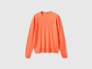 Maglia girocollo corallo in pura lana Merino