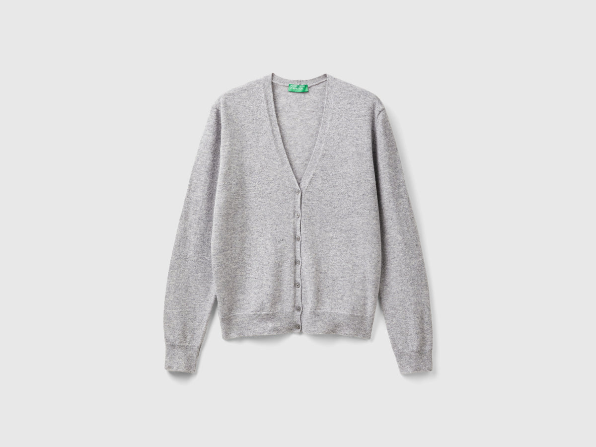 Cardigan scollo a Vo mélange in pura lana Merino