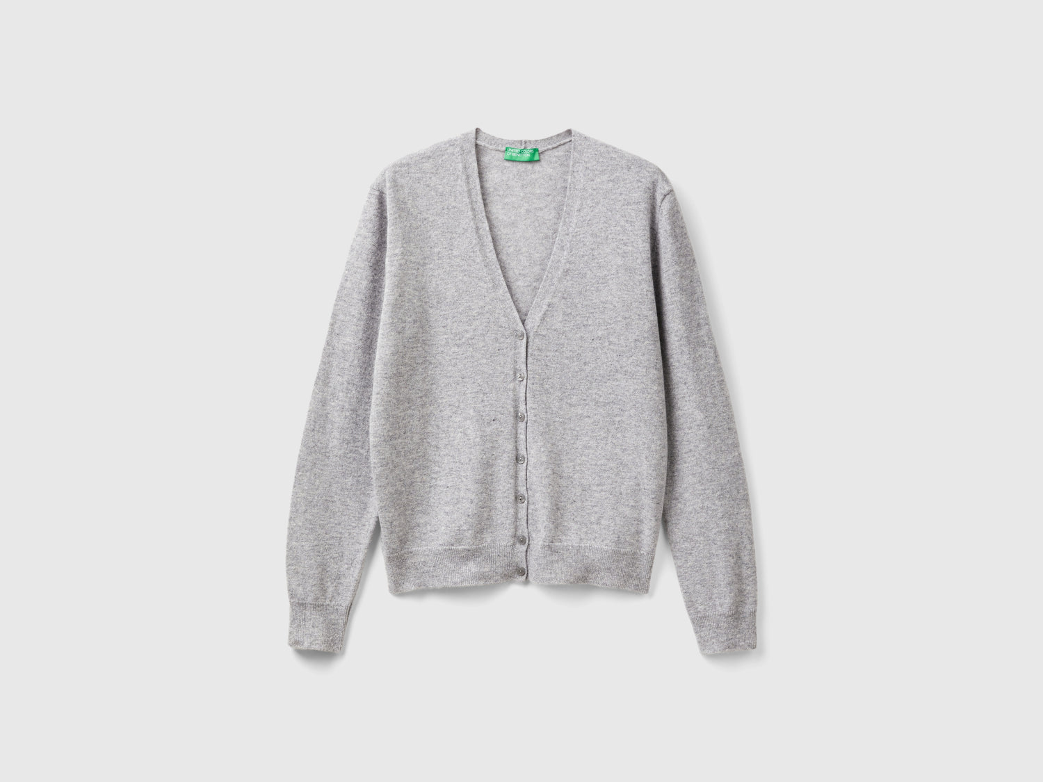 Cardigan scollo a Vo mélange in pura lana Merino da donna grigio chiaro | Benetton Outlet