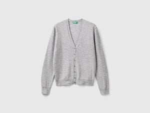 Cardigan scollo a Vo mélange in pura lana Merino