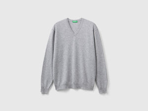 Maglia scollo a Vo mélange in pura lana Merino