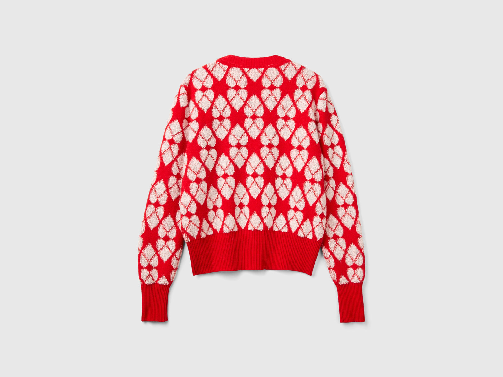 Maglione a cuori in misto lana riciclata da donna rosso 2 | Benetton Outlet