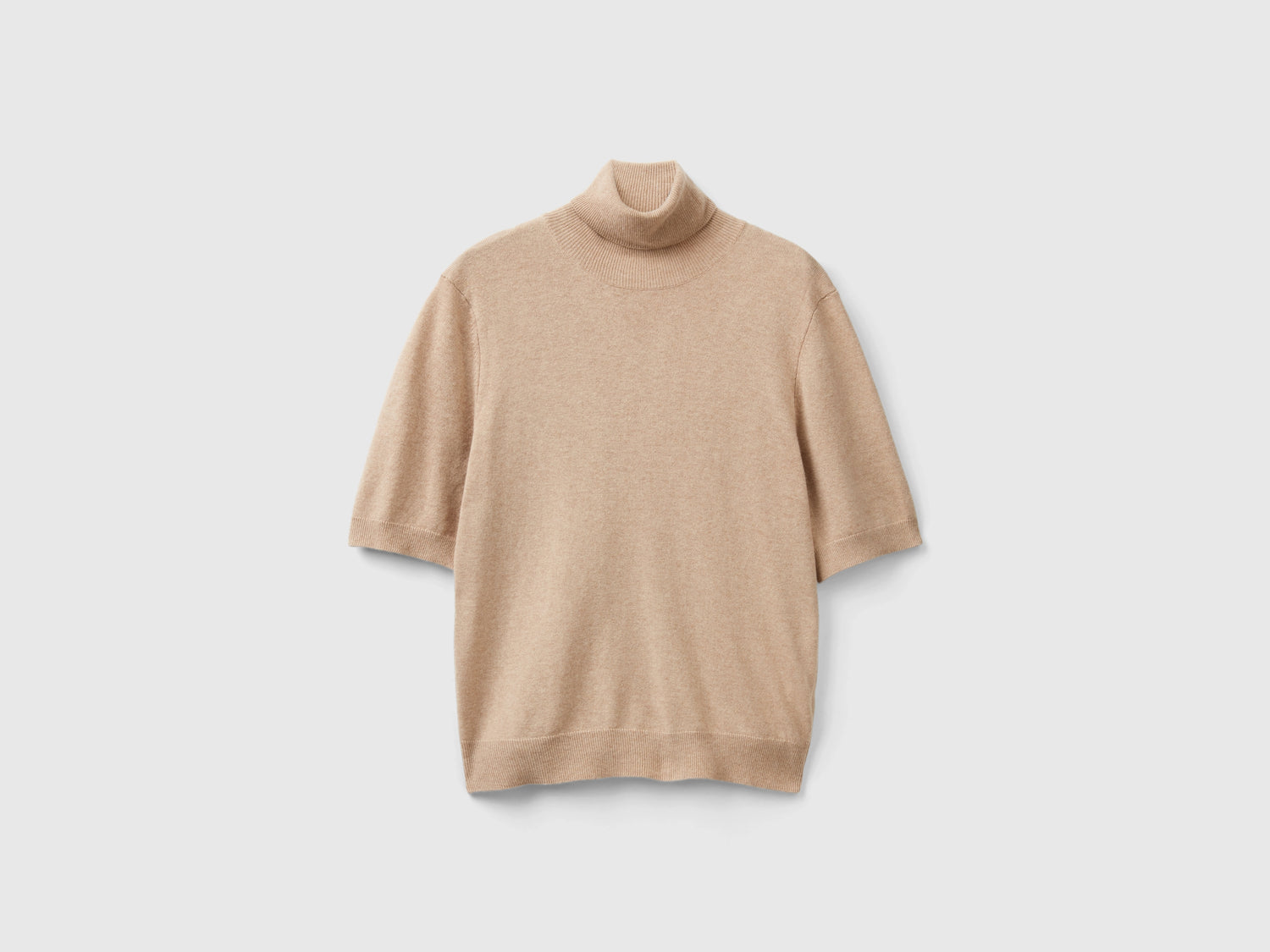 Dolcevita cammello a manica corta in misto cashmere da donna beige | Benetton Outlet