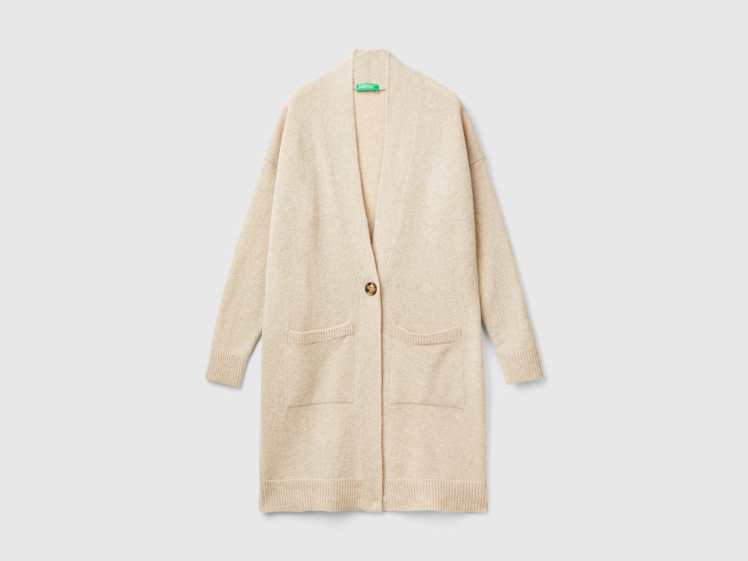 Long cardigan in pure Shetland wool da donna beige | Benetton Outlet