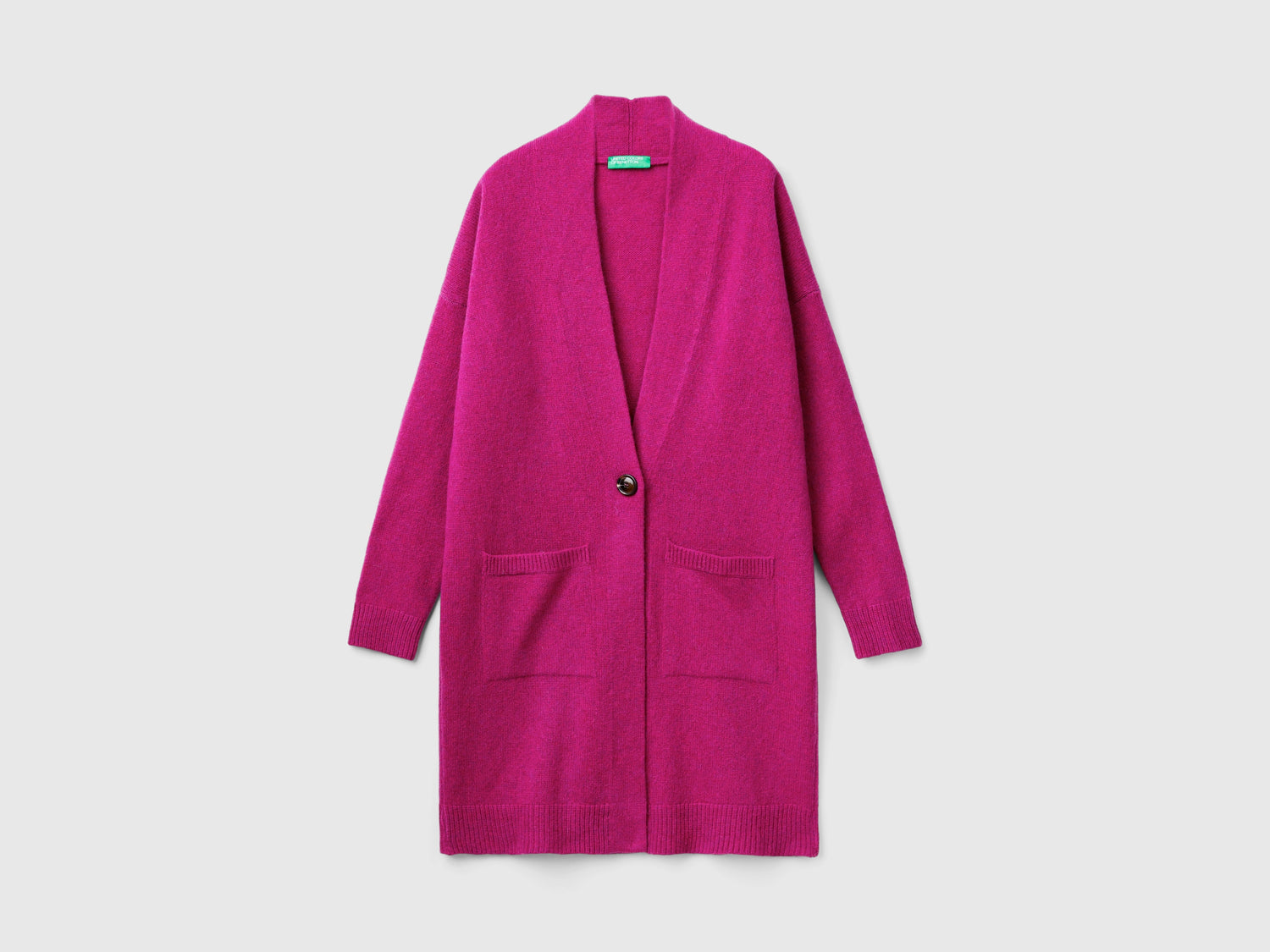 Long cardigan in pure Shetland wool da donna fucsia | Benetton Outlet