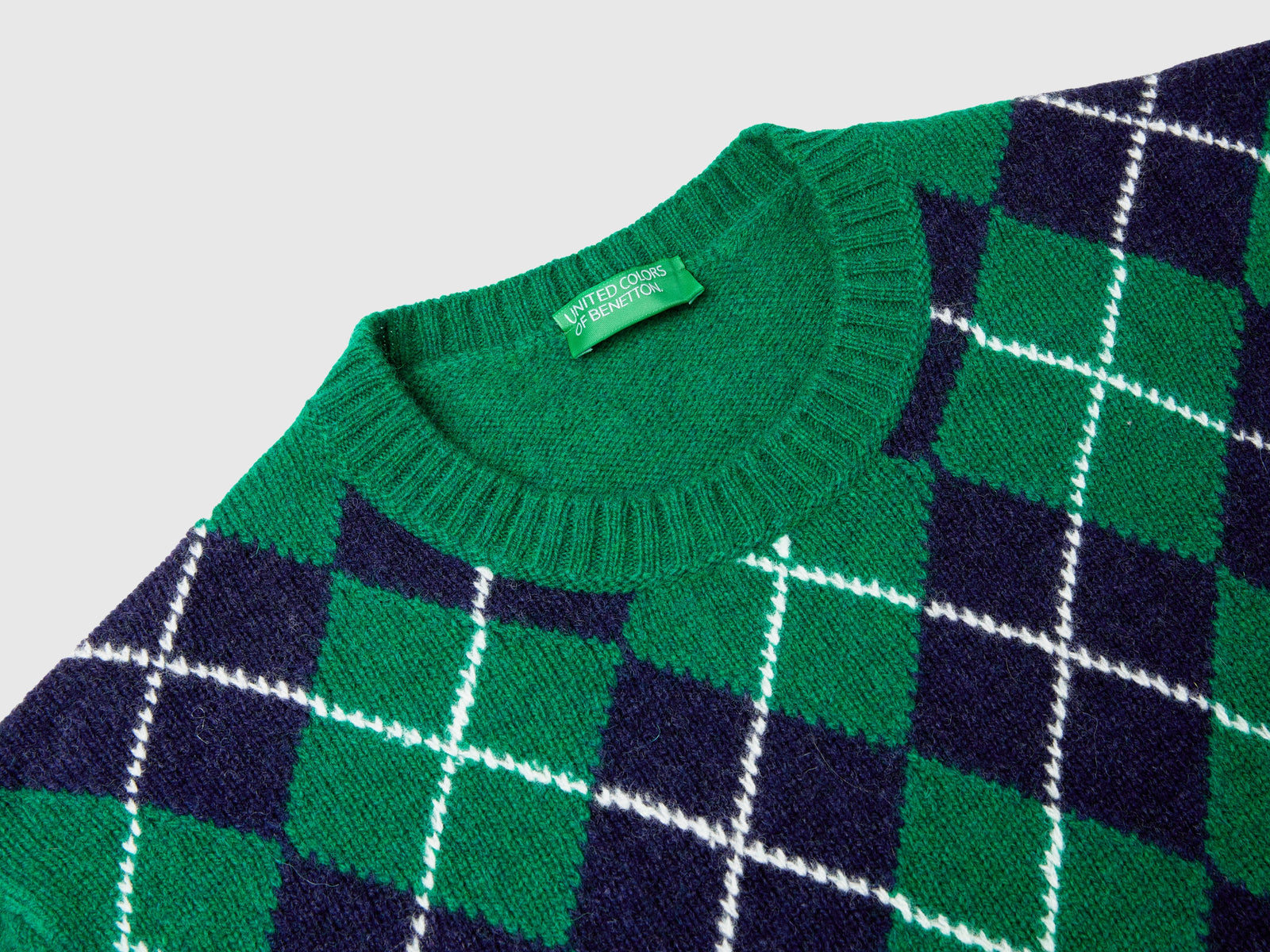 Maglia a rombi in pura lana Shetland da uomo verde scuro 3 | Benetton Outlet