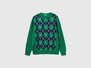 Maglia a rombi in pura lana Shetland