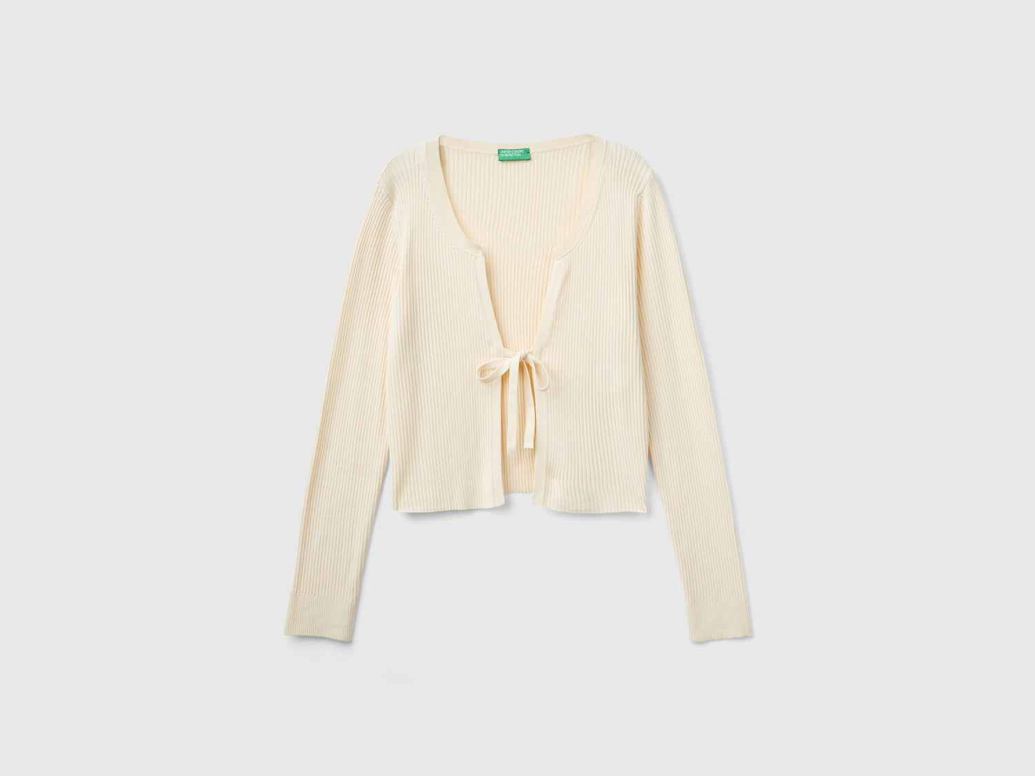 Cropped cardigan with laces da donna bianco panna | Benetton Outlet