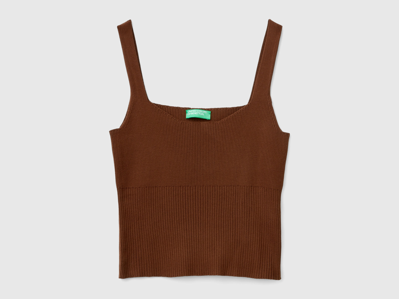 Canotta in maglia con scollo quadrato da donna marrone scuro | Benetton Outlet