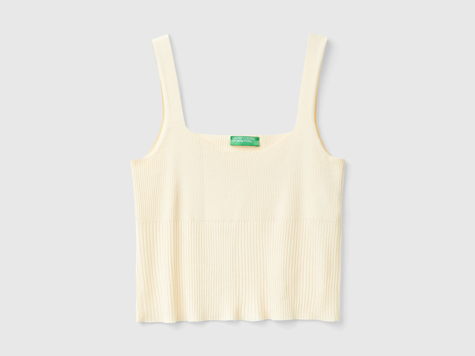 Canotta in maglia con scollo quadrato da donna bianco panna | Benetton Outlet