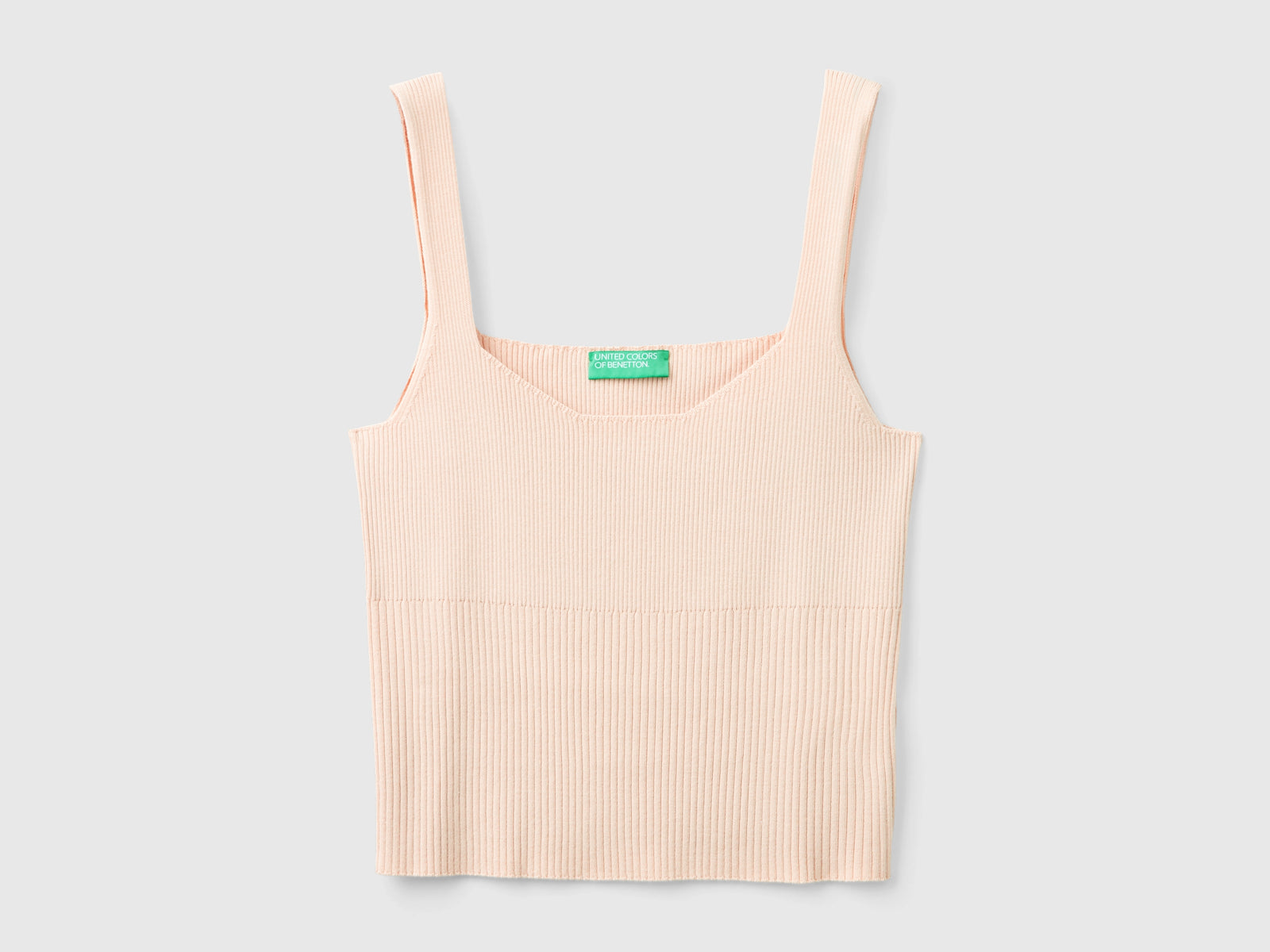 Canotta in maglia con scollo quadrato da donna rosa tenue | Benetton Outlet