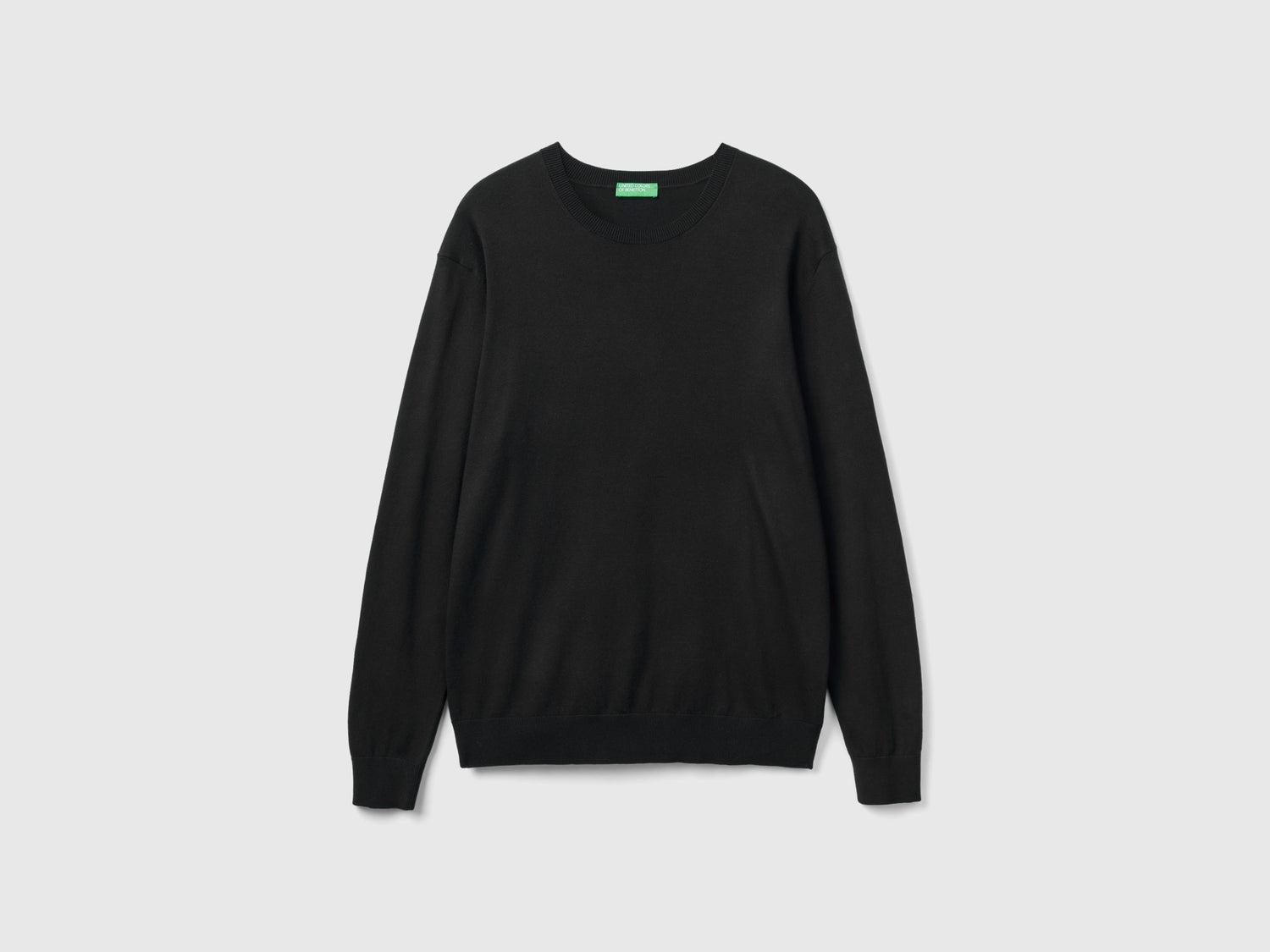 Maglia girocollo in misto cotone leggero da uomo nero | Benetton Outlet