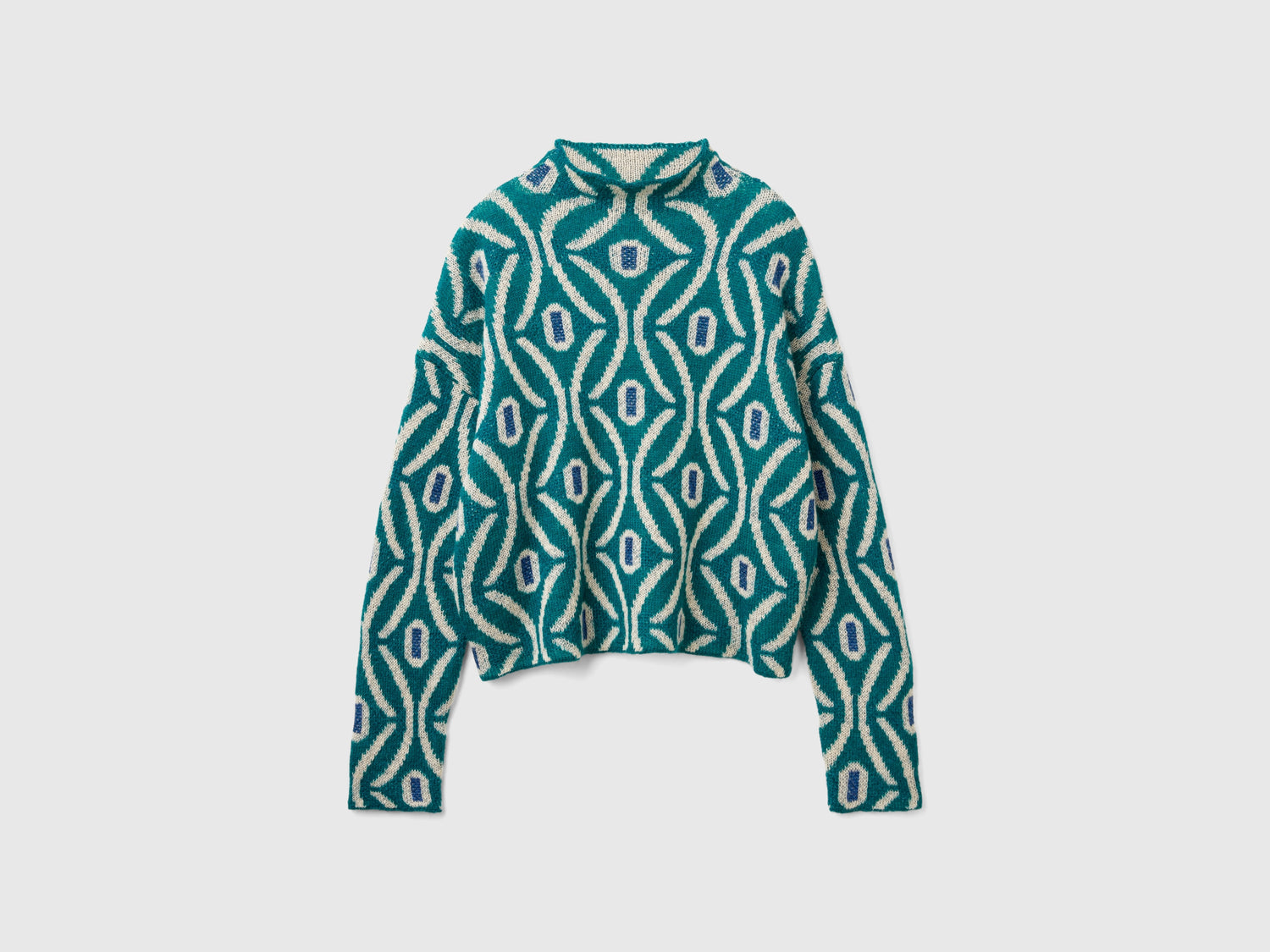 Maglia lupetto jacquard da donna verde | Benetton Outlet