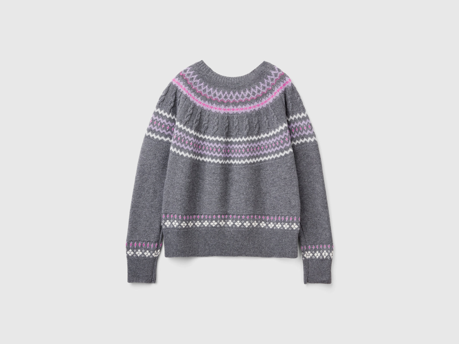 Maglione jacquard in misto lana da donna grigio scuro 2 | Benetton Outlet