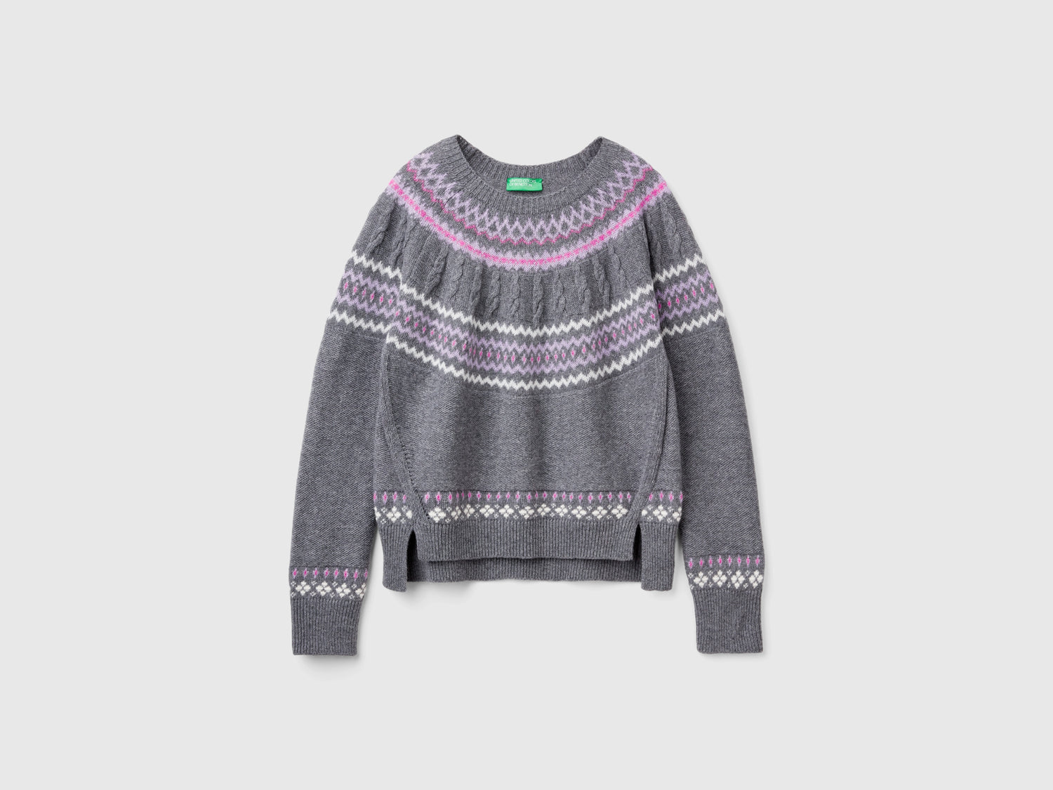 Maglione jacquard in misto lana da donna grigio scuro | Benetton Outlet