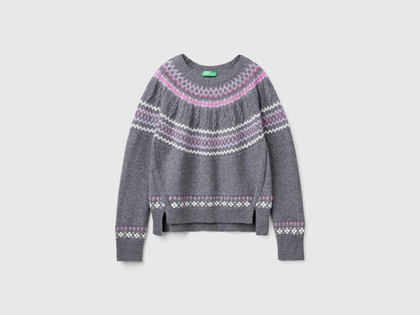 Maglione jacquard in misto lana da donna grigio scuro | Benetton Outlet