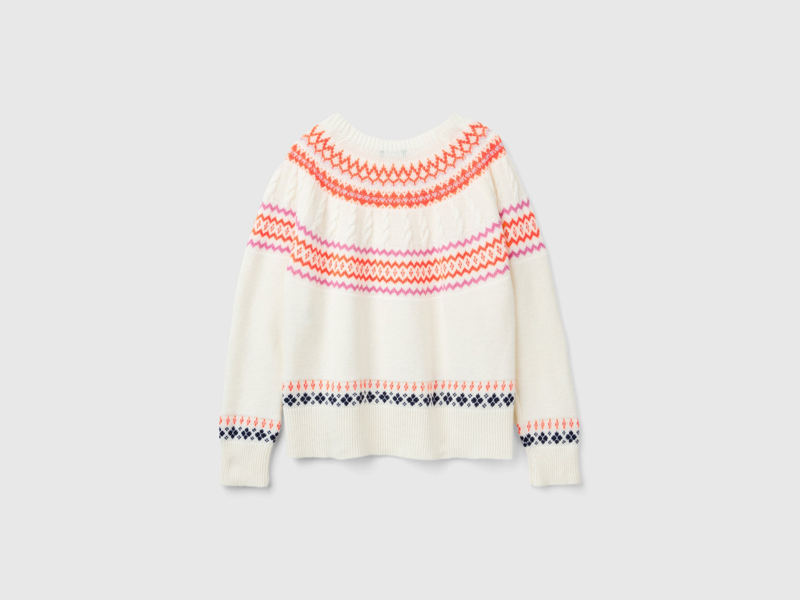 Maglione jacquard in misto lana da donna bianco panna 2 | Benetton Outlet