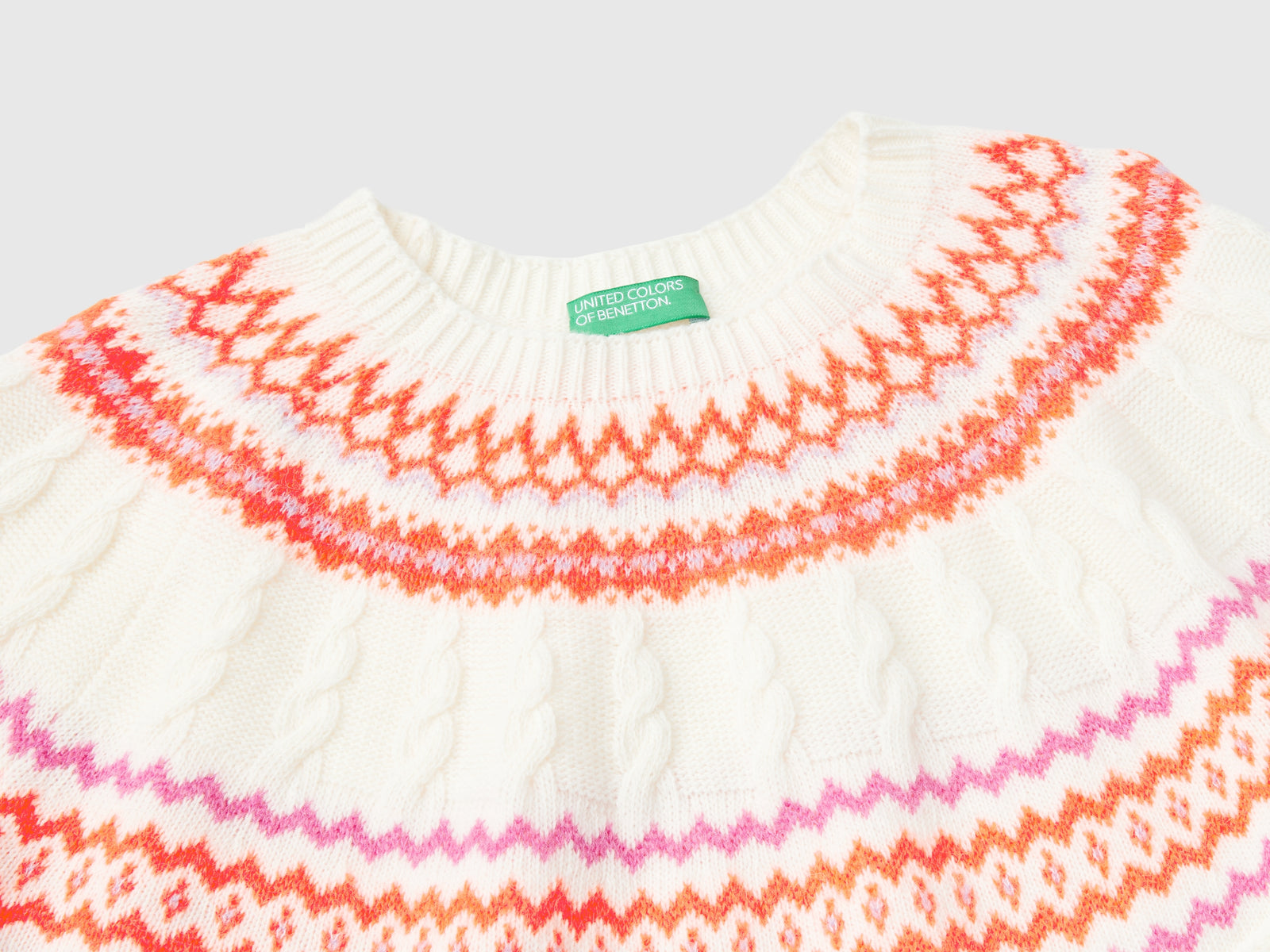 Maglione jacquard in misto lana da donna bianco panna 3 | Benetton Outlet