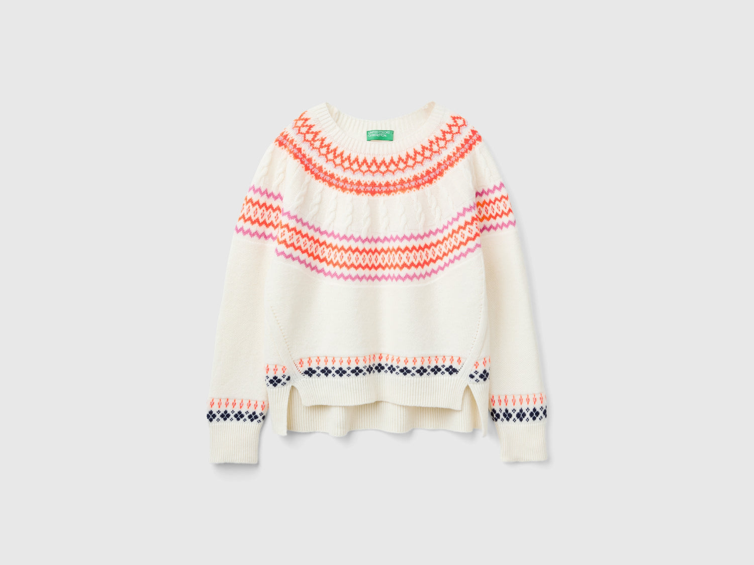 Maglione jacquard in misto lana da donna bianco panna | Benetton Outlet