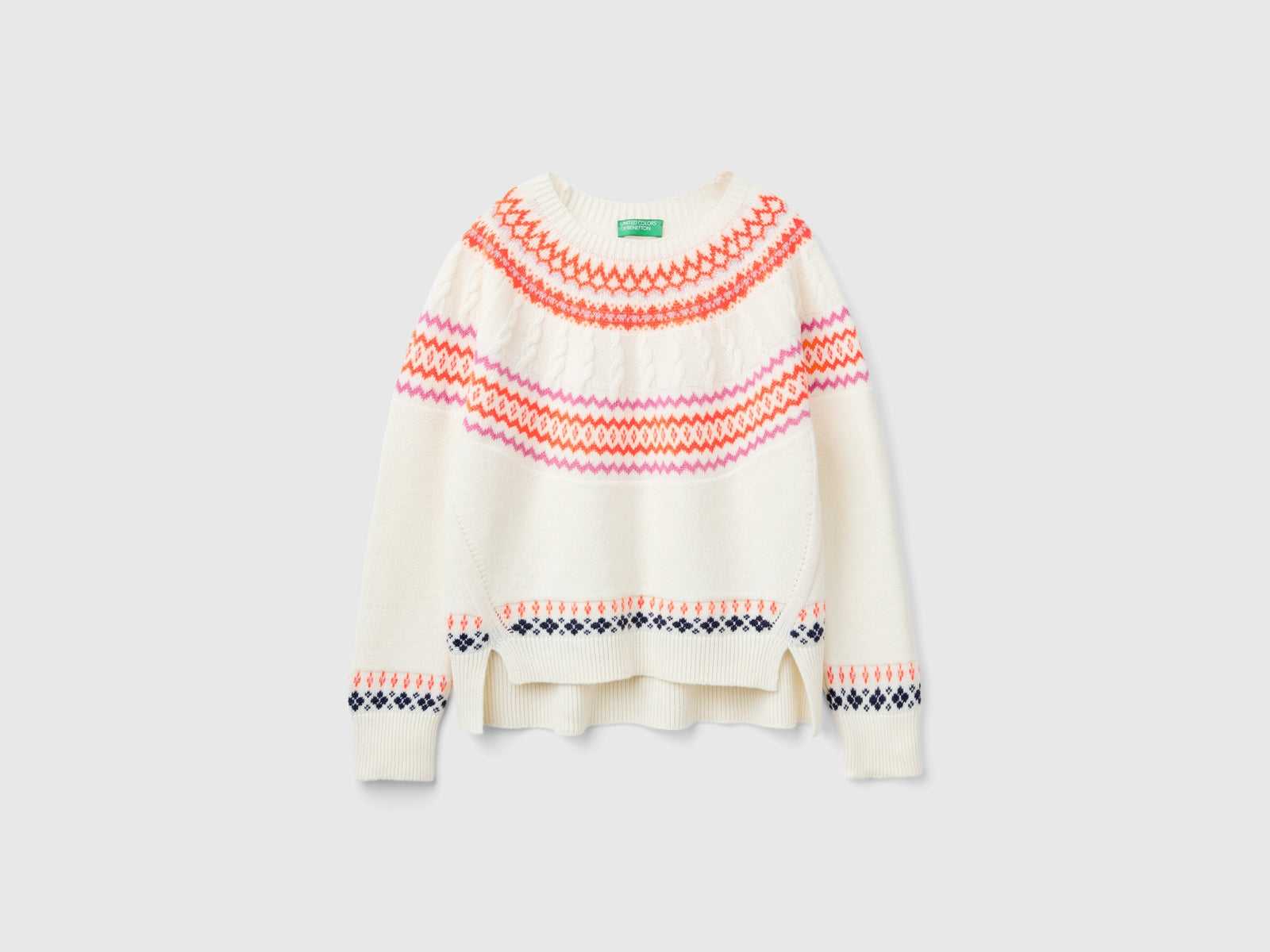 Maglione jacquard in misto lana da donna bianco panna | Benetton Outlet