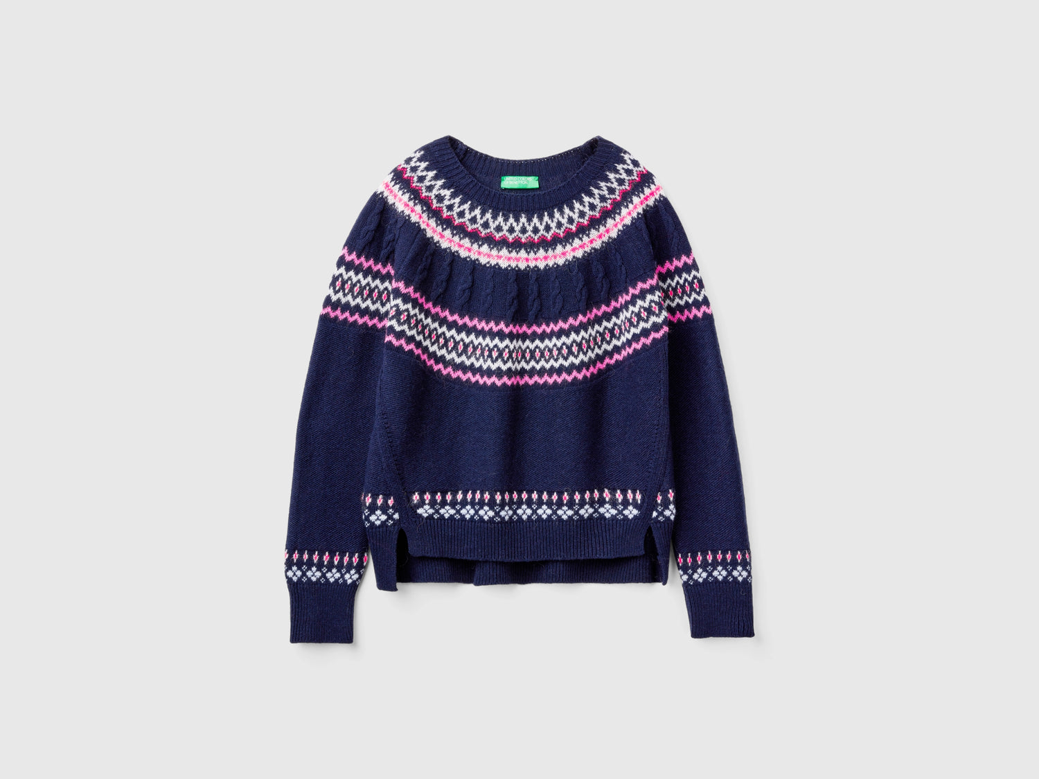 Maglione jacquard in misto lana da donna blu scuro | Benetton Outlet