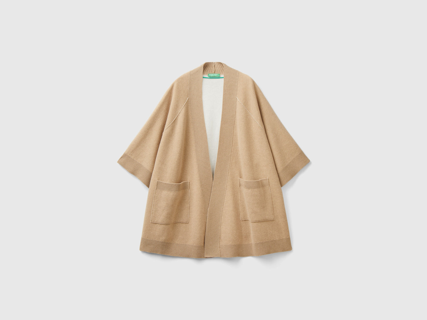 Mantella aperta in maglia da donna beige | Benetton Outlet
