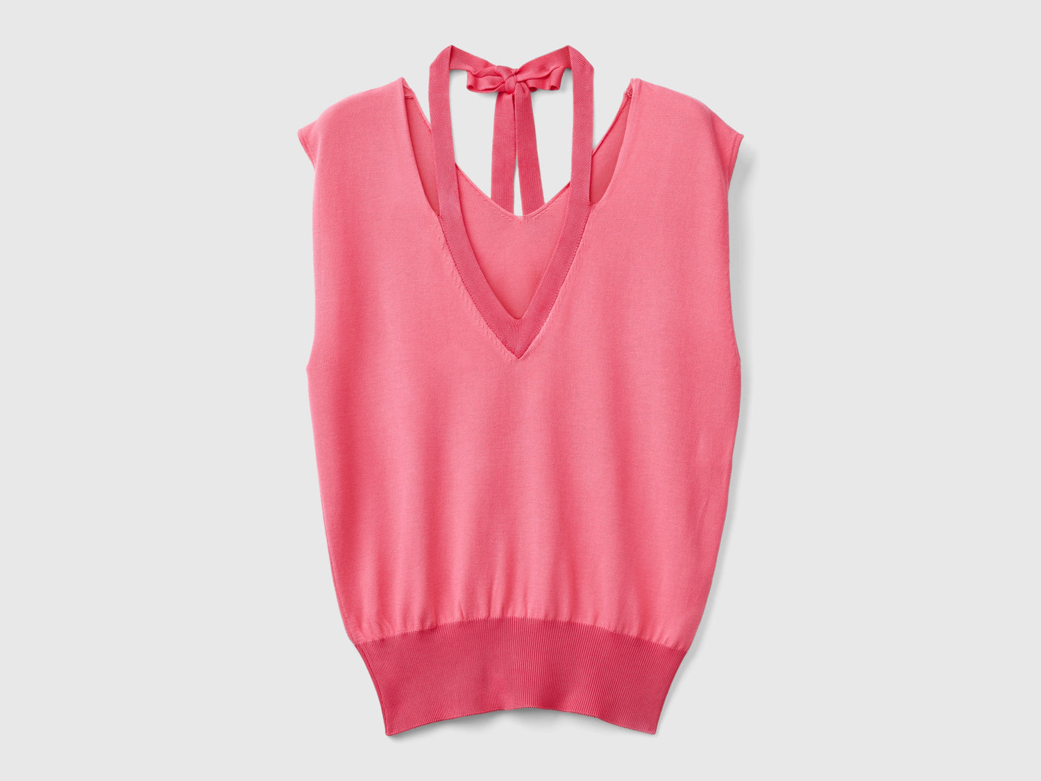 Maglia fluida con scollo a V e lacetti da donna fucsia | Benetton Outlet