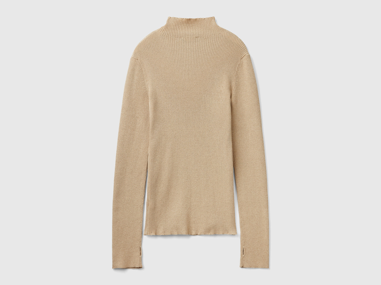Maglia lupetto aderente con lurex da donna beige 2 | Benetton Outlet