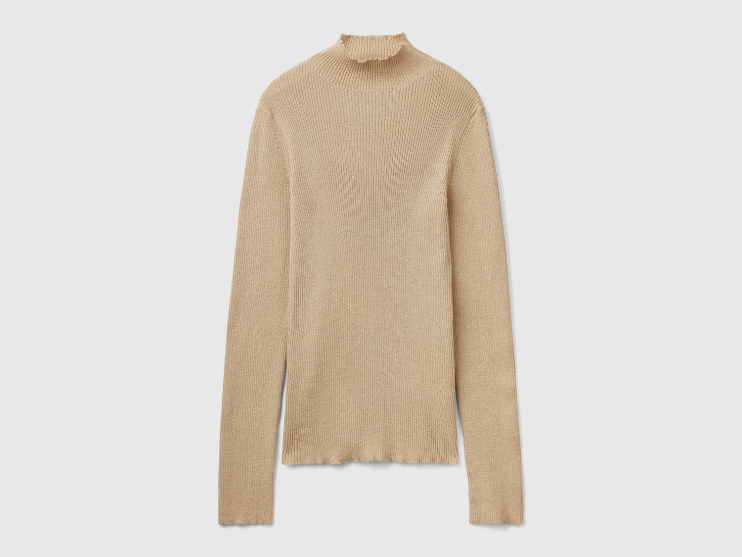 Maglia lupetto aderente con lurex da donna beige | Benetton Outlet