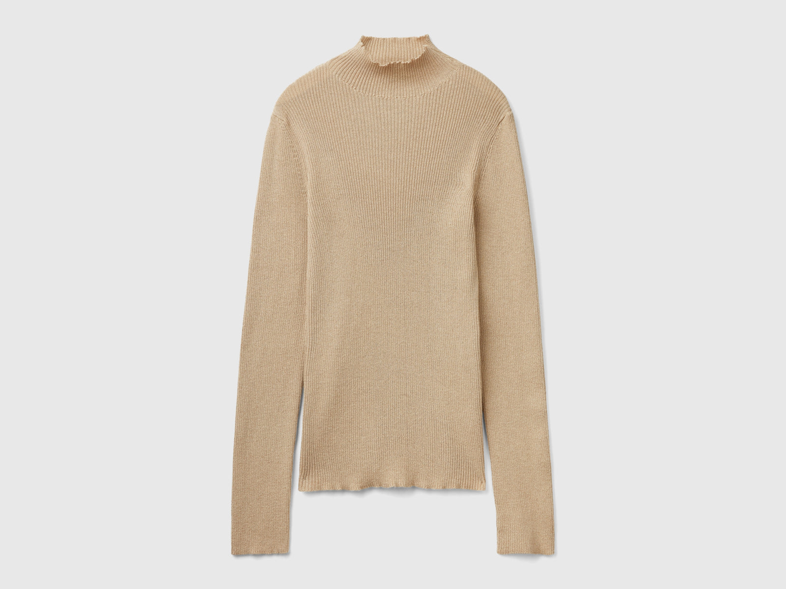Maglia lupetto aderente con lurex da donna beige | Benetton Outlet