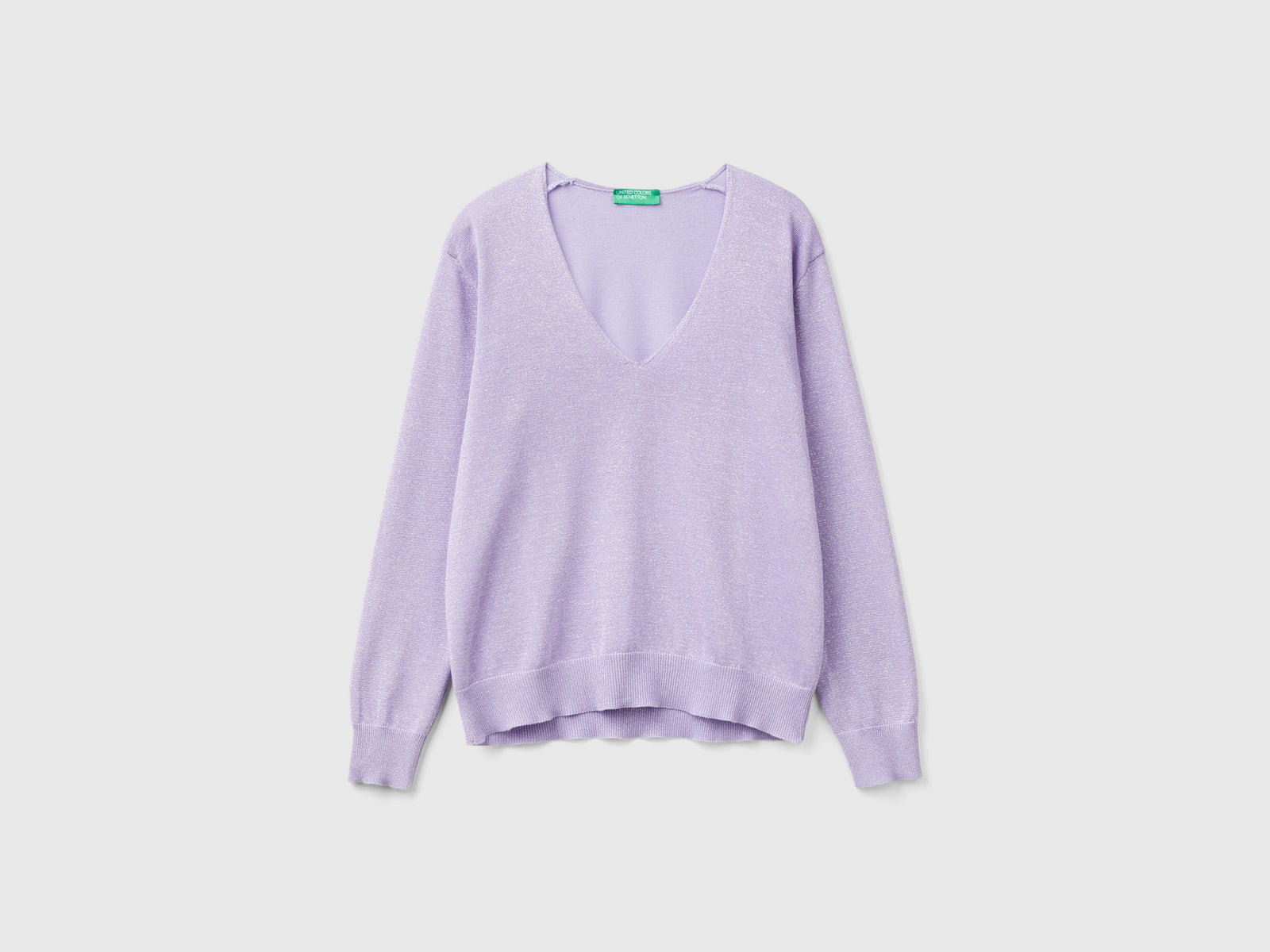 Maglia con scollo a V e lurex da donna lilla | Benetton Outlet