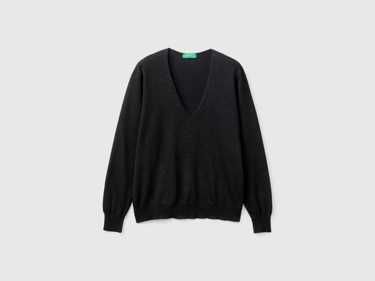 Maglia con scollo a V e lurex da donna nero | Benetton Outlet